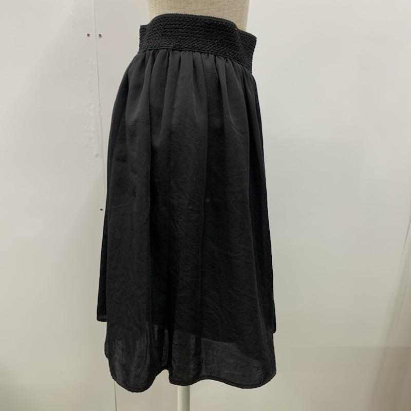 インディヴィ INDIVI スカート ひざ丈スカート ギャザースカート 無地 38 無地 黒 / ブラック /  レディース USED 古着 中古 10023504