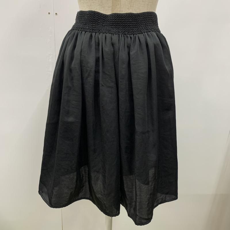インディヴィ INDIVI スカート ひざ丈スカート ギャザースカート 無地 38 無地 黒 / ブラック /  レディース USED 古着 中古 10023504