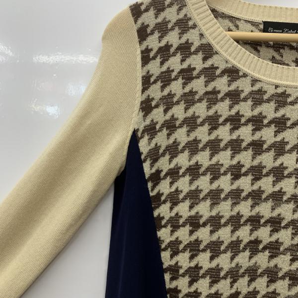 グリーンレーベルリラクシング green label relaxing ワンピース  ワンピー 長袖 千鳥格子 千鳥格子 ベージュ / ベージュ / X 紺 / ネイビー /  レディース USED 古着 中古 10025317