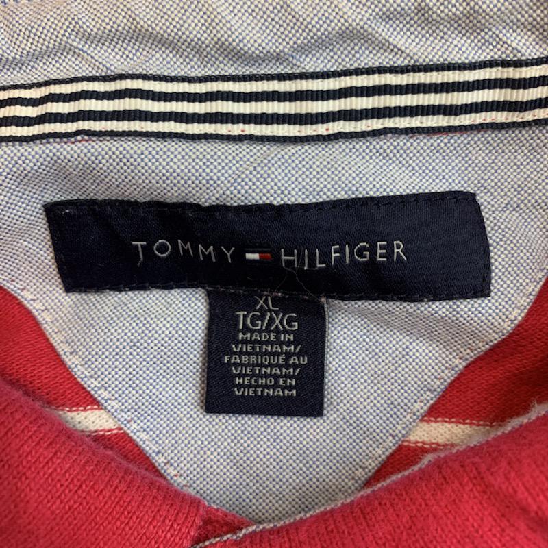 トミーヒルフィガー TOMMY HILFIGER ポロシャツ 半袖 ボーダー ワンポイント XL ボーダー柄 X ワンポイント 白 / ホワイト / X 桃 / ピンク /  メンズ USED 古着 中古 10025704