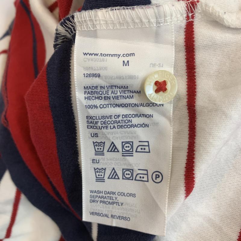 トミーヒルフィガー TOMMY HILFIGER ポロシャツ 半袖 ボーダー ワンポイント M ボーダー柄 X ワンポイント 白 / ホワイト / X 赤 / レッド / X 紺 / ネイビー /  メンズ USED 古着 中古 10025711