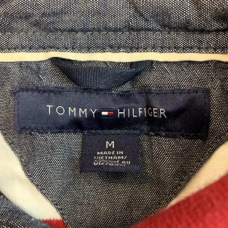 トミーヒルフィガー TOMMY HILFIGER ポロシャツ 半袖 ボーダー ワンポイント M ボーダー柄 X ワンポイント 白 / ホワイト / X 赤 / レッド / X 紺 / ネイビー /  メンズ USED 古着 中古 10025711