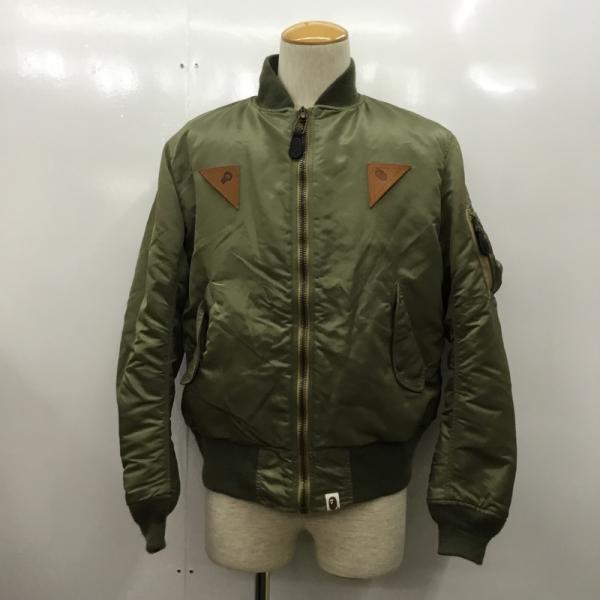 アベイシングエイプ A BATHING APE ジャケット、上着  アウター ジャケット MA-1 STUSSY×A BATHING APE リバーシブル フライトジャケット ロゴ M 無地 カーキ / カーキ / X 橙 / オレンジ /  メンズ USED 古着 中古 10026190