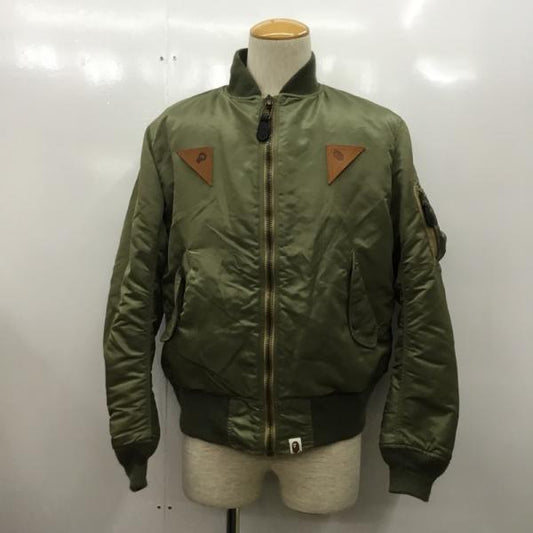 アベイシングエイプ A BATHING APE ジャケット、上着  アウター ジャケット MA-1 STUSSY×A BATHING APE リバーシブル フライトジャケット ロゴ M 無地 カーキ / カーキ / X 橙 / オレンジ /  メンズ USED 古着 中古 10026190