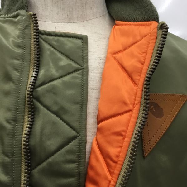 アベイシングエイプ A BATHING APE ジャケット、上着  アウター ジャケット MA-1 STUSSY×A BATHING APE リバーシブル フライトジャケット ロゴ M 無地 カーキ / カーキ / X 橙 / オレンジ /  メンズ USED 古着 中古 10026190