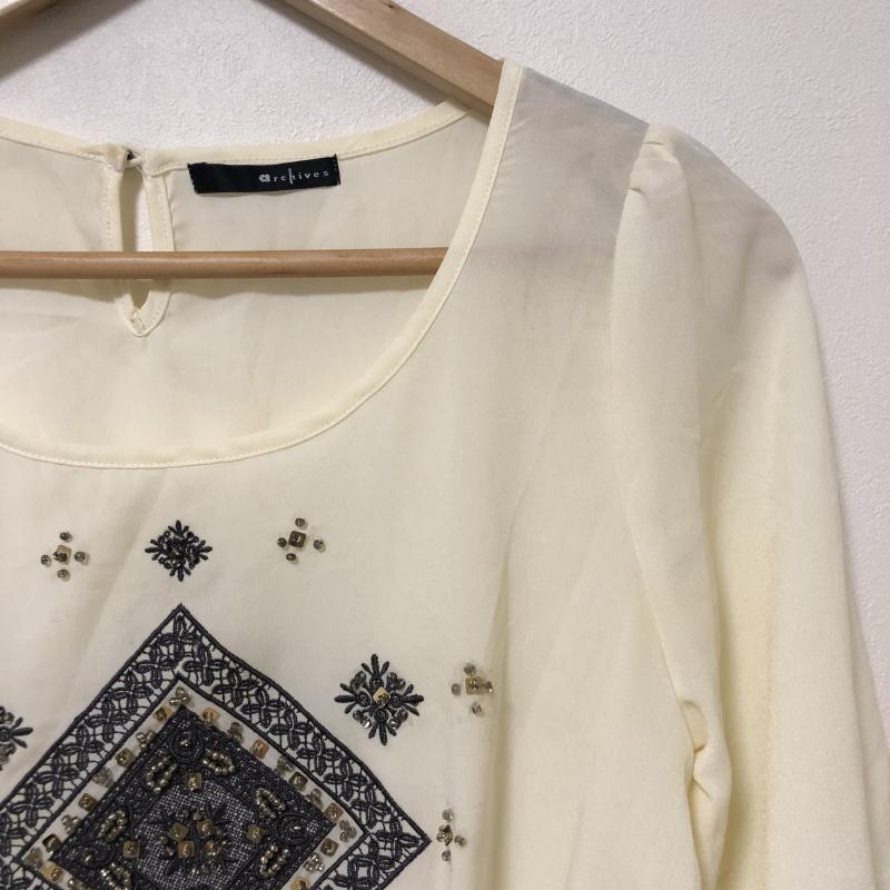 アルシーヴ archives カットソー 七分袖 M 無地 X 刺繍 X  白 / ホワイト / X 黒 / ブラック / X 金 / ゴールド /  レディース USED 古着 中古 10029108