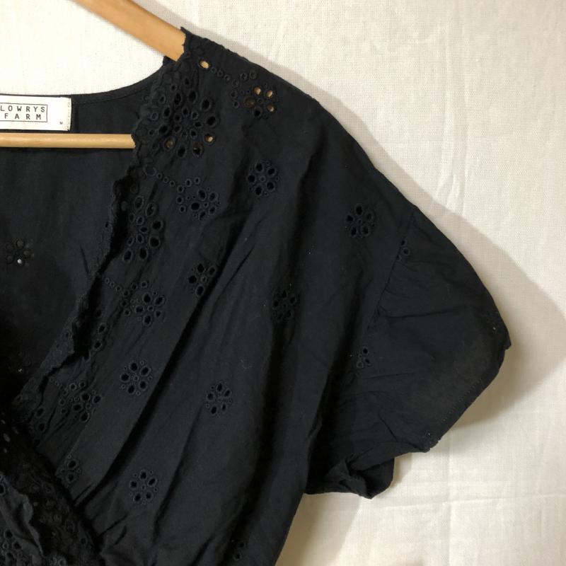 ローリーズファーム LOWRYS FARM カットソー 半袖 M 無地 X 花柄 黒 / ブラック /  レディース USED 古着 中古 10029531