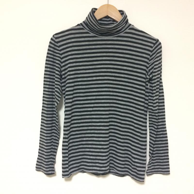 ローリーズファーム LOWRYS FARM カットソー 長袖 タートルネック M ストライプ 黒 / ブラック / X 灰 / グレー /  レディース USED 古着 中古 10031076