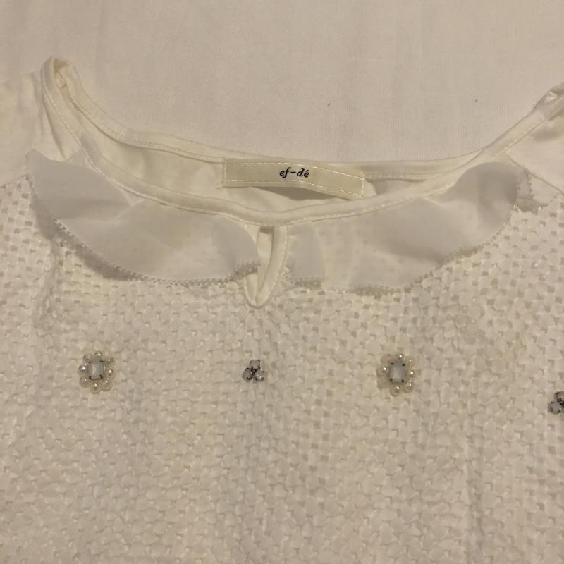 エフデ ef-de カットソー 半袖 ビジューカットソー　フリル　フレンチスリーブ 9 無地 白 / ホワイト /  レディース USED 古着 中古 10031116