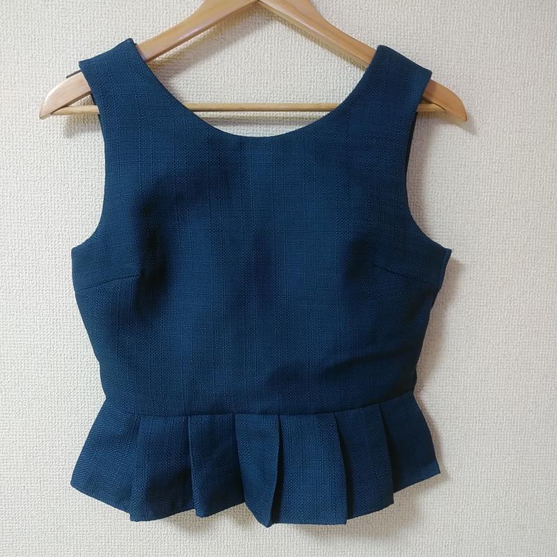 ダズリン dazzlin カットソー 半袖 裾プリーツ M チェック 紺 / ネイビー /  レディース USED 古着 中古 10031142