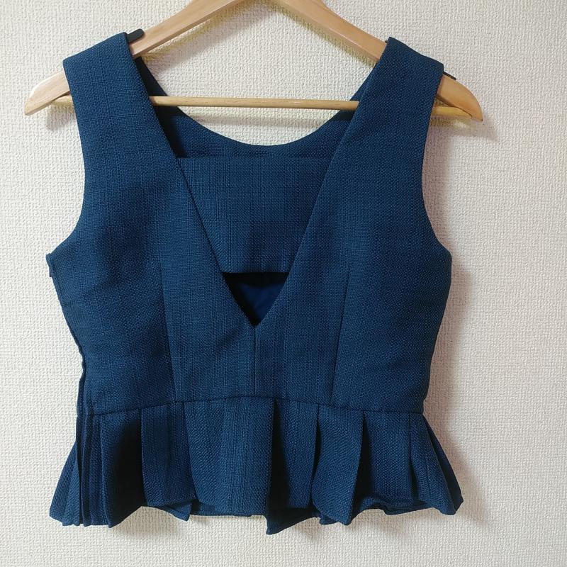 ダズリン dazzlin カットソー 半袖 裾プリーツ M チェック 紺 / ネイビー /  レディース USED 古着 中古 10031142
