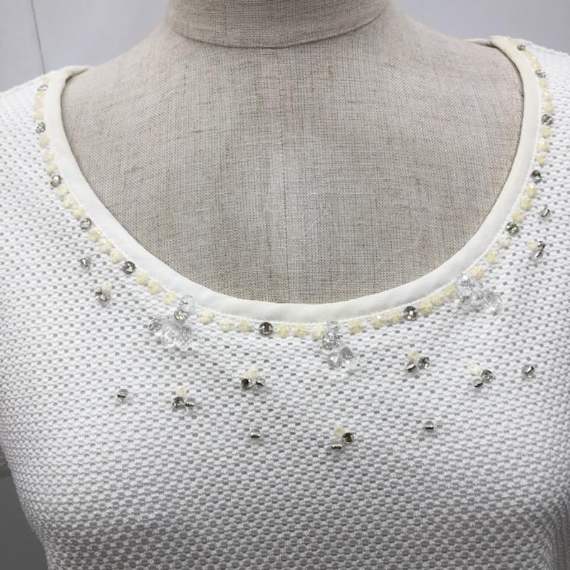 ミッシュマッシュ MISCH MASCH カットソー 半袖 ビジュー付フレンチスリーブカットソー M 無地 白 / ホワイト /  レディース USED 古着 中古 10031712