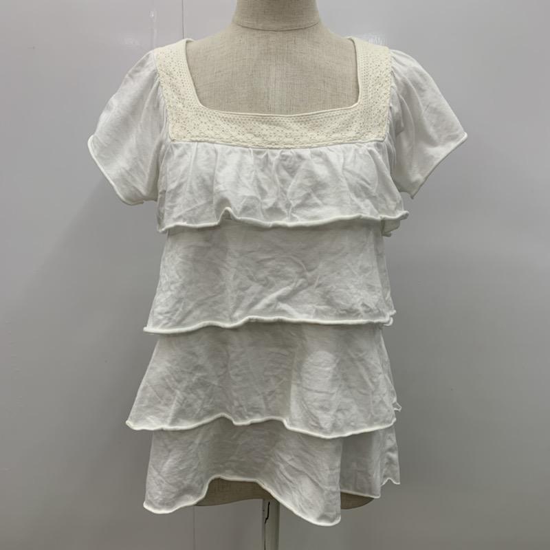 エフデ ef-de カットソー 半袖 無地 フリル レース 9 無地 白 / ホワイト /  レディース USED 古着 中古 10031823