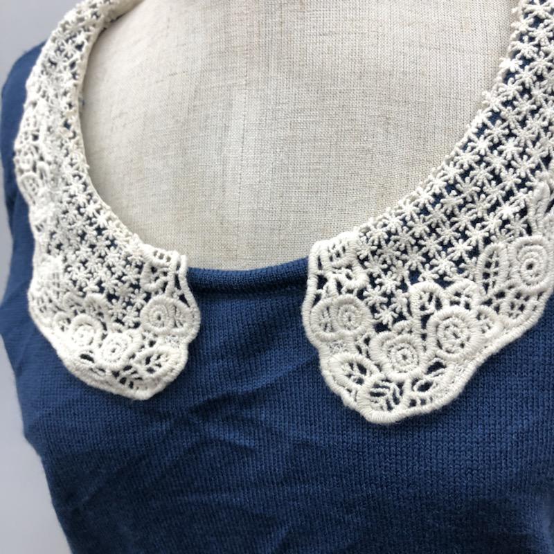 フリーズマート FREE'S MART カットソー 七分袖 無地 レース M 無地 X レース柄 青 / ブルー / X アイボリー / アイボリー /  レディース USED 古着 中古 10032189