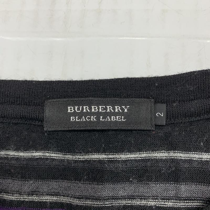 バーバリーブラックレーベル BURBERRY BLACK LABEL カットソー 長袖 Vネック ボーダー 2 ボーダー柄 黒 / ブラック /  メンズ USED 古着 中古 10032472