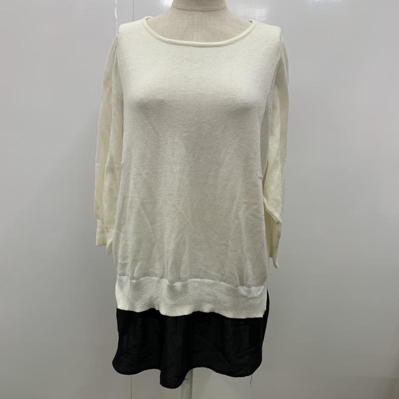 エージーバイアクアガール AGBYAQUAGIRL カットソー 七分袖 無地 切り替え 無地 白 / ホワイト / X 黒 / ブラック /  レディース USED 古着 中古 10032546