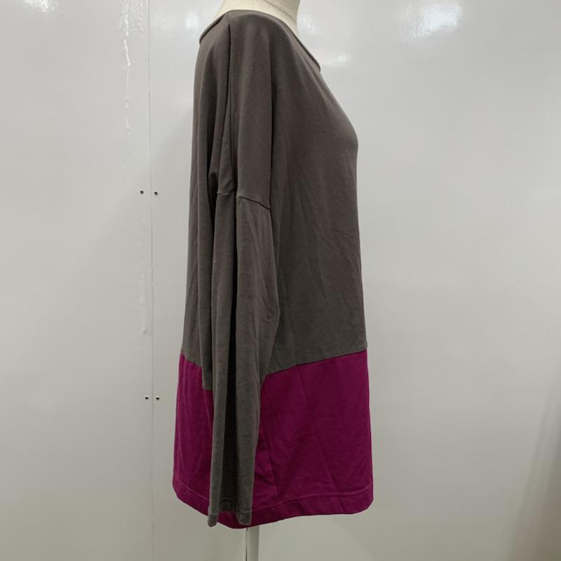 レイビームス Ray BEAMS カットソー 長袖 無地 バイカラー 無地 茶 / ブラウン / X マゼンタ / マゼンタ /  レディース USED 古着 中古 10032553