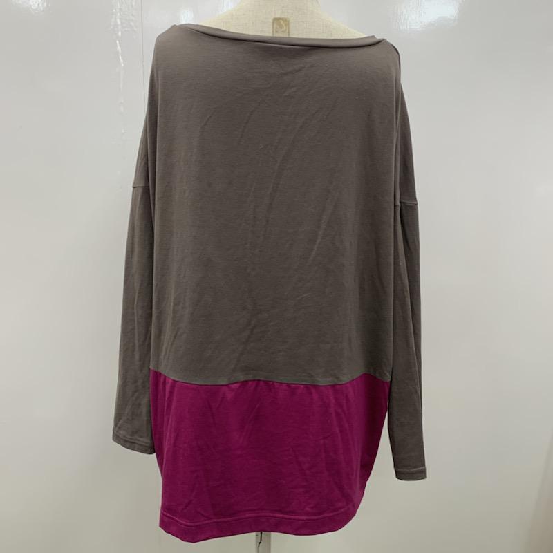 レイビームス Ray BEAMS カットソー 長袖 無地 バイカラー 無地 茶 / ブラウン / X マゼンタ / マゼンタ /  レディース USED 古着 中古 10032553