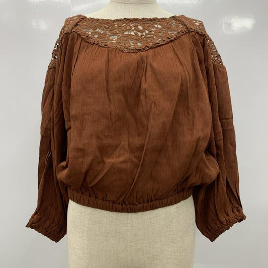マウジー MOUSSY シャツ、ブラウス 長袖 CONTRASTING LACE BLOUSE 010BAH30-6980 タグ付き FREE 無地 茶 / ブラウン /  レディース USED 古着 中古 10032717