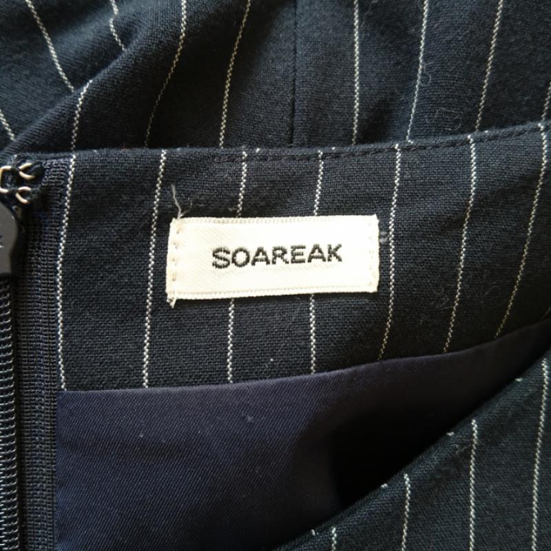 ソアリーク Soareak ワンピース ひざ丈スカート M ストライプ 紺 / ネイビー / X 白 / ホワイト /  レディース USED 古着 中古 10033027