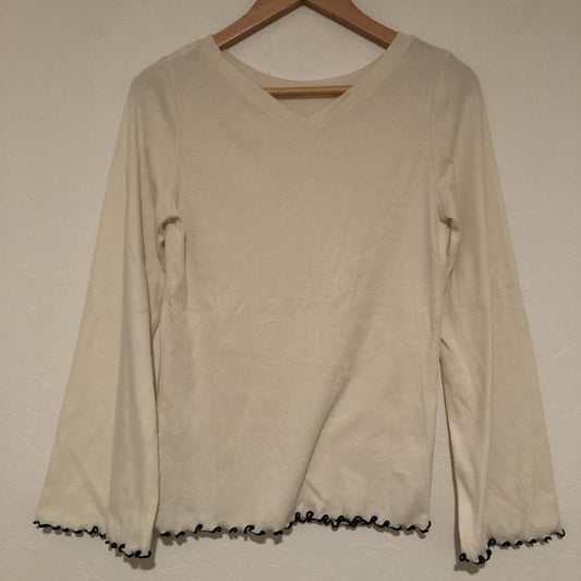 アースミュージックアンドエコロジー earth music&ecology カットソー 長袖 Vネック リブカットソー M 無地 ベージュ / ベージュ / X 黒 / ブラック /  レディース USED 古着 中古 10033046