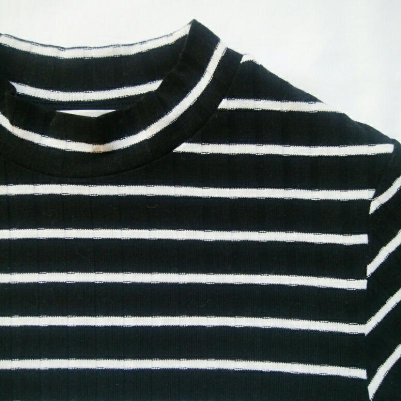 グローブ grove カットソー 長袖 M ボーダー柄 黒 / ブラック / X 白 / ホワイト /  レディース USED 古着 中古 10033087