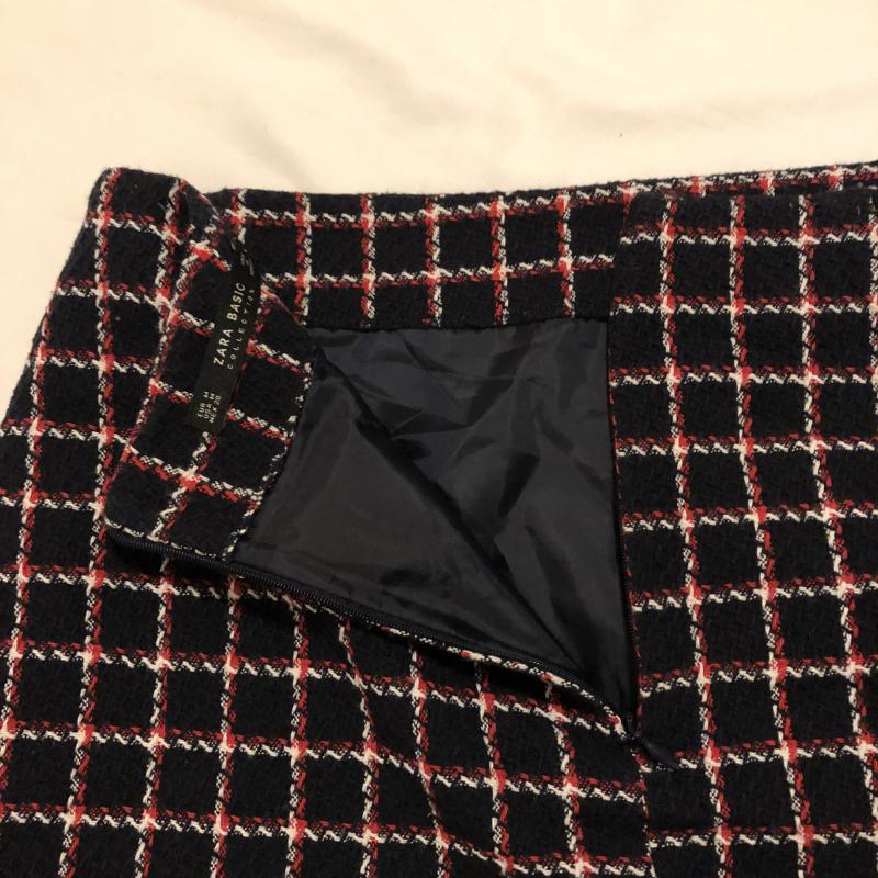 ザラベーシック ZARA BASIC スカート ミニスカート カットオフ ツイードスカート M チェック X  黒 / ブラック / X 白 / ホワイト / X 赤 / レッド /  レディース USED 古着 中古 10033145