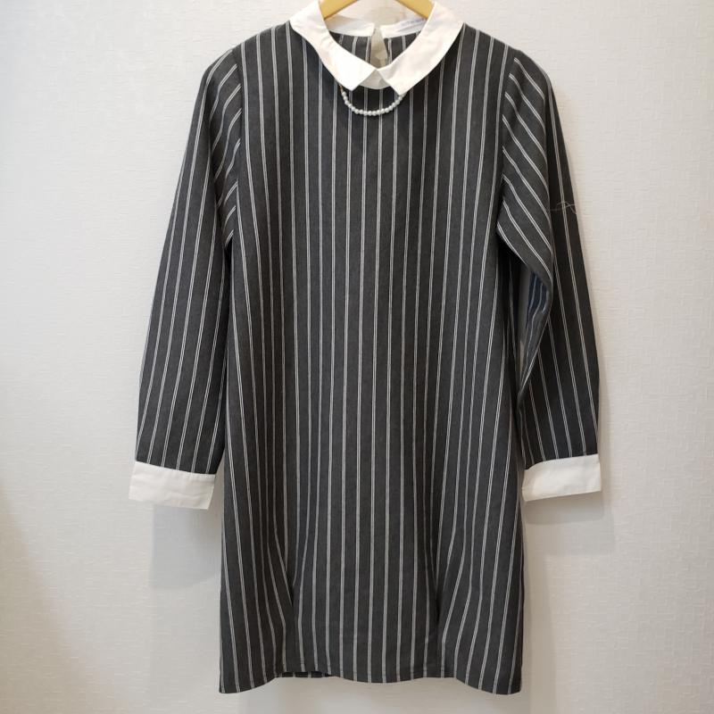オリーブデオリーブ OLIVE des OLIVE ワンピース ひざ丈スカート M ストライプ 白 / ホワイト / X 灰 / グレー /  レディース USED 古着 中古 10033265