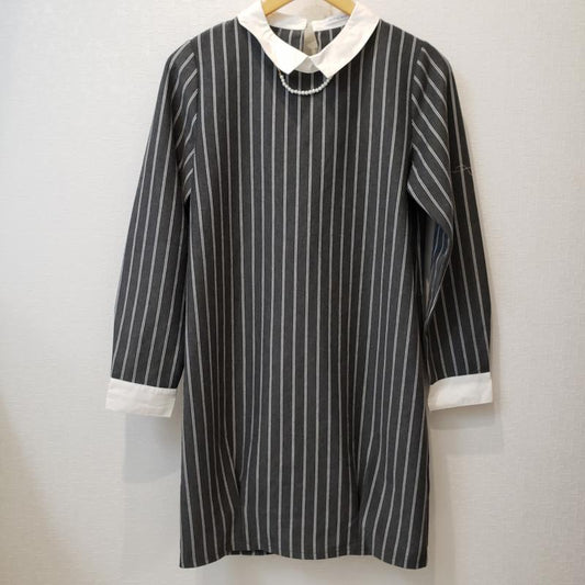 オリーブデオリーブ OLIVE des OLIVE ワンピース ひざ丈スカート M ストライプ 白 / ホワイト / X 灰 / グレー /  レディース USED 古着 中古 10033265
