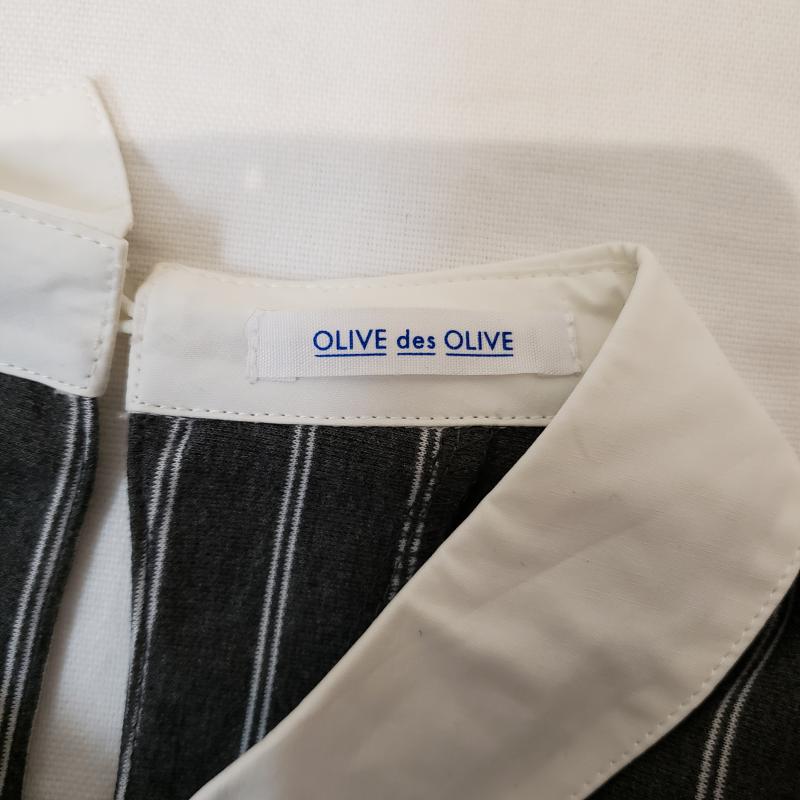 オリーブデオリーブ OLIVE des OLIVE ワンピース ひざ丈スカート M ストライプ 白 / ホワイト / X 灰 / グレー /  レディース USED 古着 中古 10033265