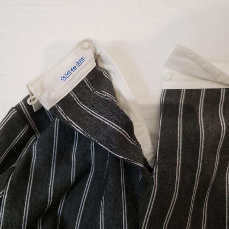 オリーブデオリーブ OLIVE des OLIVE ワンピース ひざ丈スカート M ストライプ 白 / ホワイト / X 灰 / グレー /  レディース USED 古着 中古 10033265