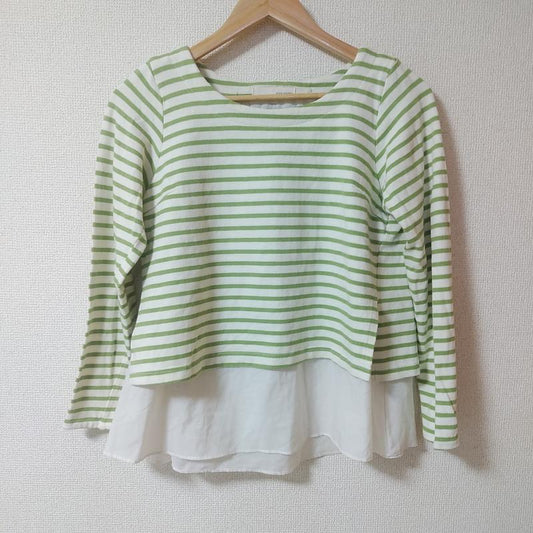 ピンクアドベ pink adobe カットソー 長袖 M ボーダー柄 X 無地 緑 / グリーン / X 白 / ホワイト /  レディース USED 古着 中古 10033273