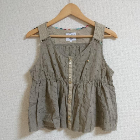 アーノルドパーマー Arnold Palmer シャツ、ブラウス 半袖 ノースリーブ 1 刺繍 茶 / ブラウン / X ベージュ / ベージュ /  レディース USED 古着 中古 10033478