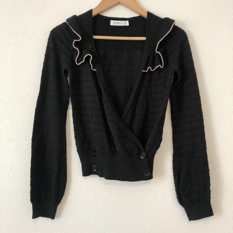 シーバイクロエ SEE BY CHLOE ニット、セーター 長袖 フリル　カシュクール 38 無地 X  黒 / ブラック / X ベージュ / ベージュ /  レディース USED 古着 中古 10033570