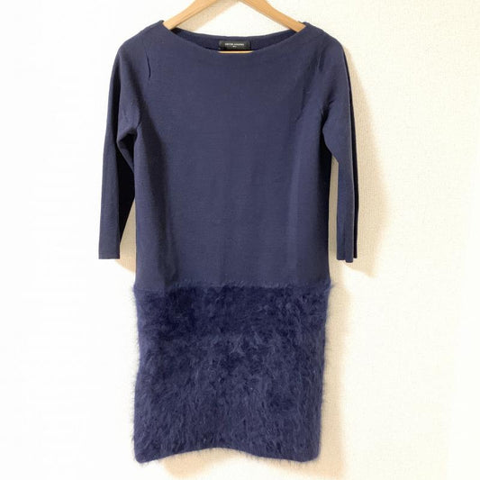 ユナイテッドアローズ UNITED ARROWS ワンピース ひざ丈スカート ウール/素材切り替え FREE 無地 紺 / ネイビー /  レディース USED 古着 中古 10033736