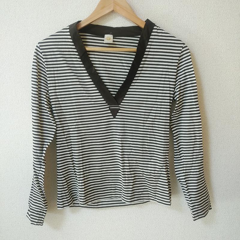 エリオン HERION カットソー 長袖 40 ボーダー柄 白 / ホワイト / X 茶 / ブラウン /  レディース USED 古着 中古 10033753