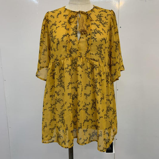 アズールバイマウジー AZUL BY MOUSSY カットソー 半袖 タグ付 M 総柄 X 花柄 黄 / イエロー /  レディース USED 古着 中古 10034617