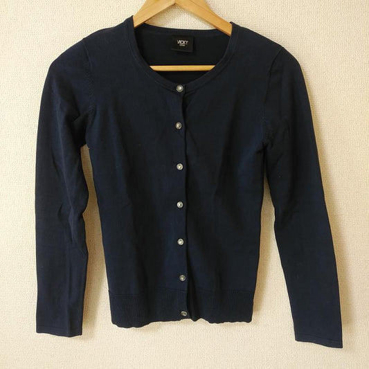 ビッキークチュール VICKYCOUTURE カーディガン 長袖 2 無地 紺 / ネイビー /  レディース USED 古着 中古 10035266