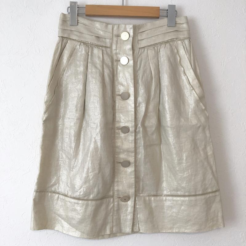 ボディードレッシングデラックス BODY DRESSING Deluxe スカート ひざ丈スカート ボタンデザインスカート　ラメ 38 無地 ベージュ / ベージュ / X 銀 / シルバー /  レディース USED 古着 中古 10035356