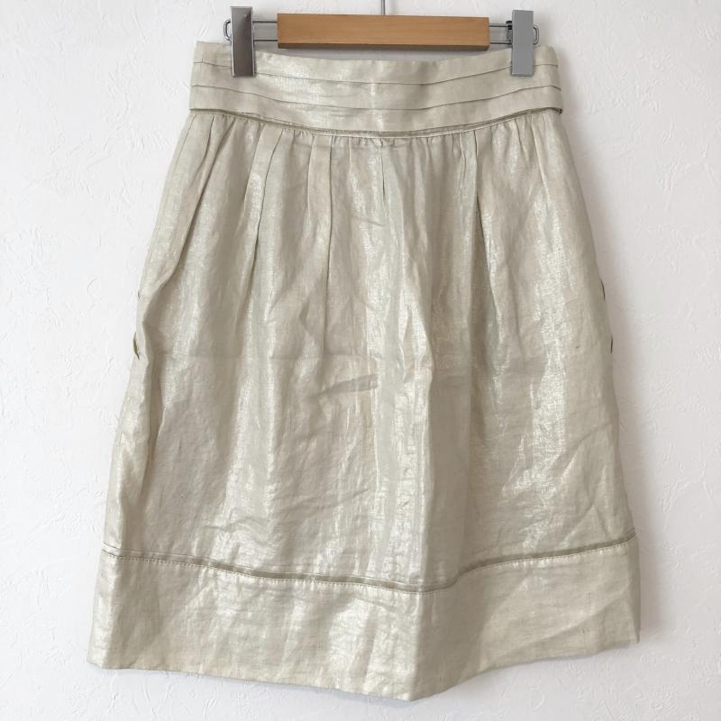 ボディードレッシングデラックス BODY DRESSING Deluxe スカート ひざ丈スカート ボタンデザインスカート　ラメ 38 無地 ベージュ / ベージュ / X 銀 / シルバー /  レディース USED 古着 中古 10035356
