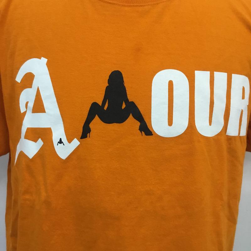 アムール AMOUR Tシャツ 半袖 L ロゴ、文字 橙 / オレンジ /  メンズ USED 古着 中古 10035360