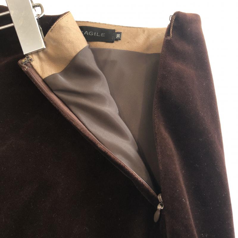 フラジール FRAGILE スカート ひざ丈スカート ベロアスカート 38 無地 茶 / ブラウン /  レディース USED 古着 中古 10035433