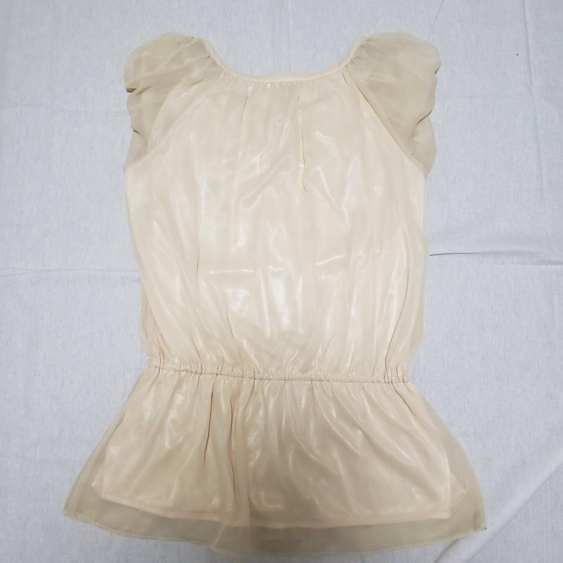 ミッシェル・クラン MICHEL KLEIN カットソー 半袖 袖レース/シフォン/袖透け素材 38 無地 X  X ワンポイント 銀 / シルバー / X 金 / ゴールド / X ベージュ / ベージュ /  レディース USED 古着 中古 10035599