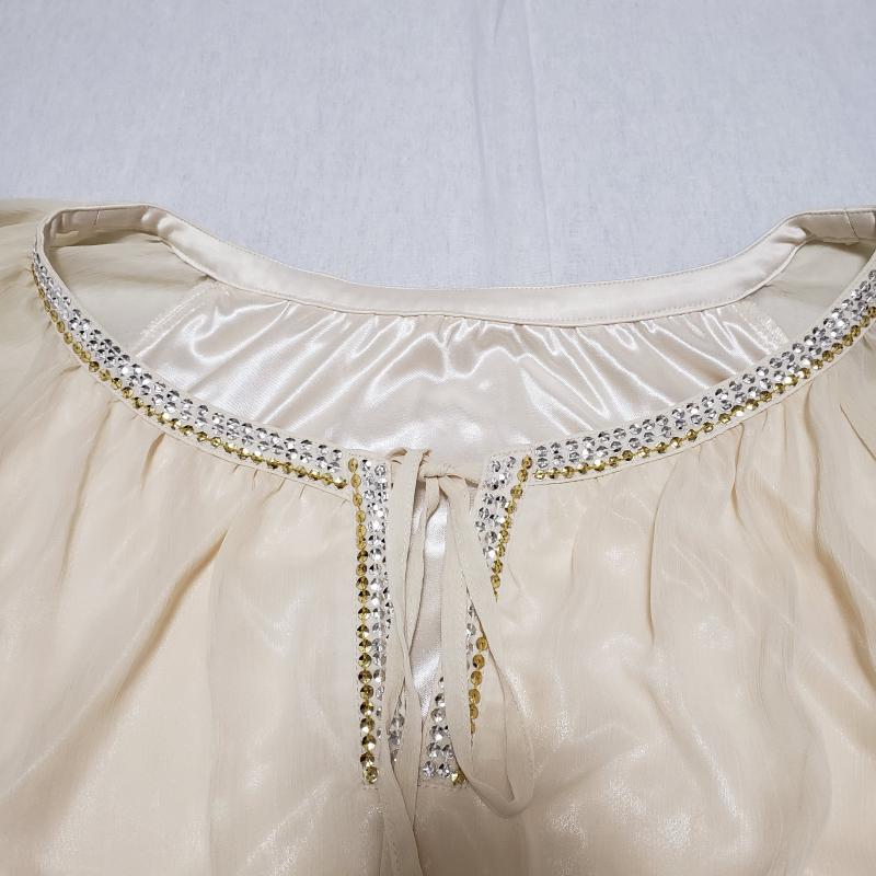 ミッシェル・クラン MICHEL KLEIN カットソー 半袖 袖レース/シフォン/袖透け素材 38 無地 X  X ワンポイント 銀 / シルバー / X 金 / ゴールド / X ベージュ / ベージュ /  レディース USED 古着 中古 10035599