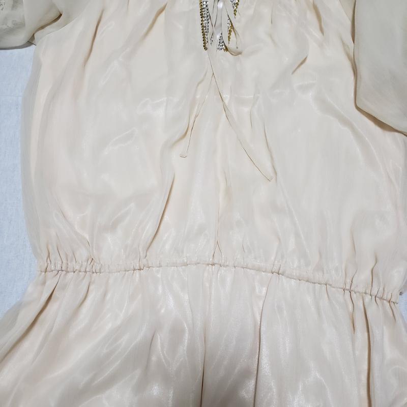 ミッシェル・クラン MICHEL KLEIN カットソー 半袖 袖レース/シフォン/袖透け素材 38 無地 X  X ワンポイント 銀 / シルバー / X 金 / ゴールド / X ベージュ / ベージュ /  レディース USED 古着 中古 10035599