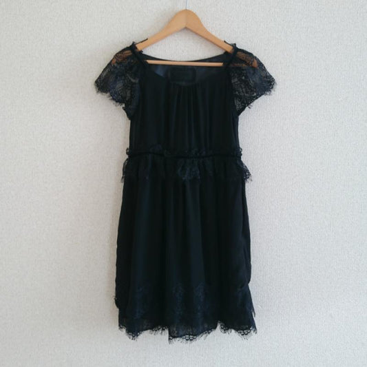 レイビームス Ray BEAMS ワンピース ひざ丈スカート 0 無地 X 刺繍 黒 / ブラック /  レディース USED 古着 中古 10035646