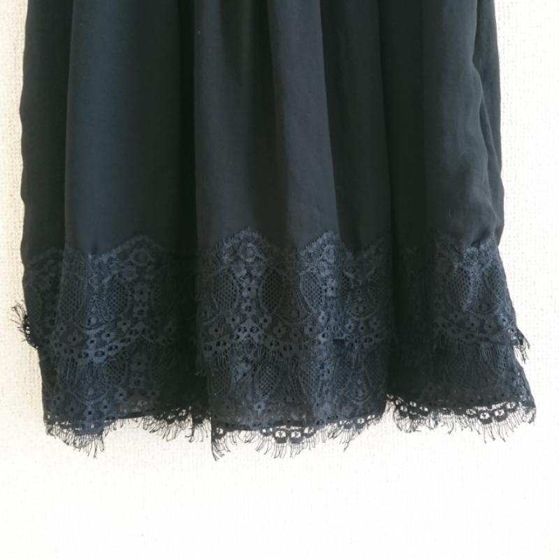 レイビームス Ray BEAMS ワンピース ひざ丈スカート 0 無地 X 刺繍 黒 / ブラック /  レディース USED 古着 中古 10035646