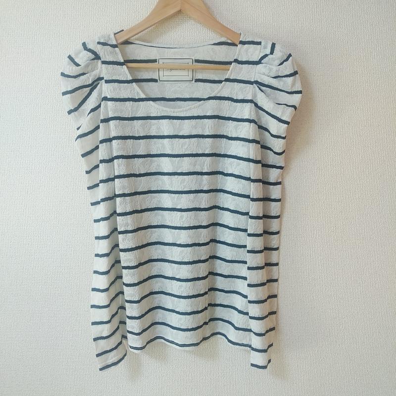 ラグナムーン LAGUNAMOON カットソー 長袖 FREE ボーダー柄 X 刺繍 白 / ホワイト / X 黒 / ブラック /  レディース USED 古着 中古 10035647