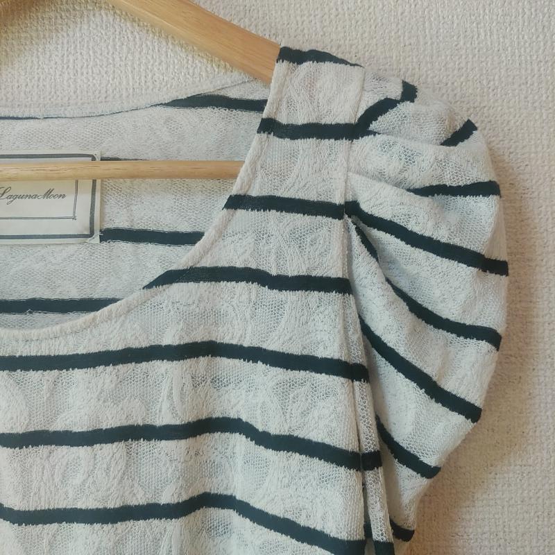 ラグナムーン LAGUNAMOON カットソー 長袖 FREE ボーダー柄 X 刺繍 白 / ホワイト / X 黒 / ブラック /  レディース USED 古着 中古 10035647