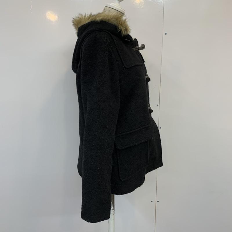 イーハイフンワールドギャラリー E hyphen world gallery コート コート一般 ダッフルコート 無地 ファー付き S 無地 黒 / ブラック /  レディース USED 古着 中古 10035814